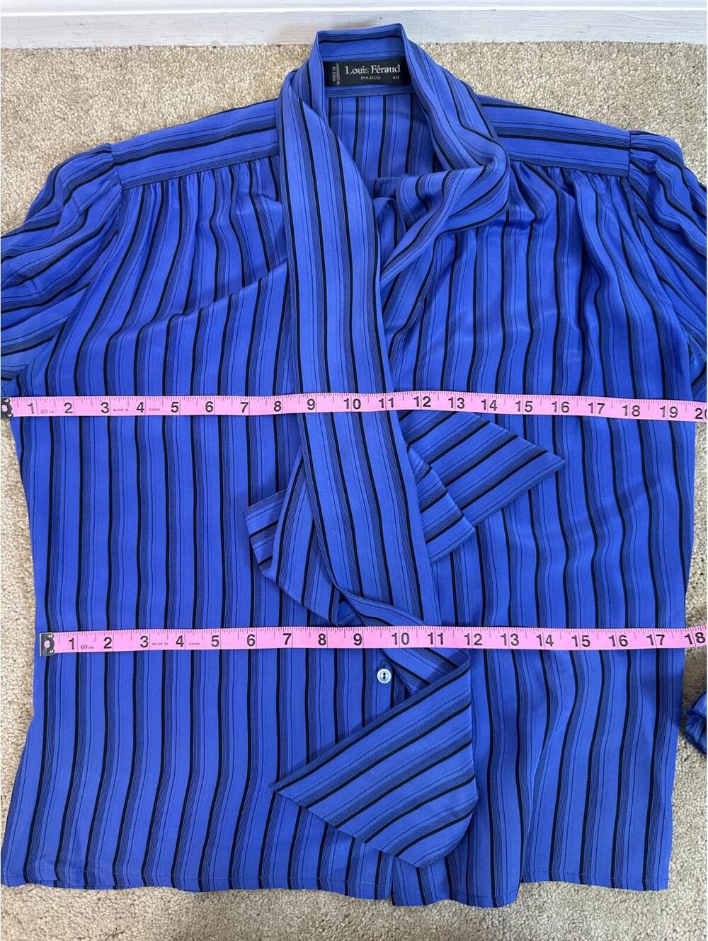 Vtg Sz 40/8 Louis Feraud Blue Wool 3 Piece Skirt Suit Pencil Silk Shirt Office - Picture 7 of 9